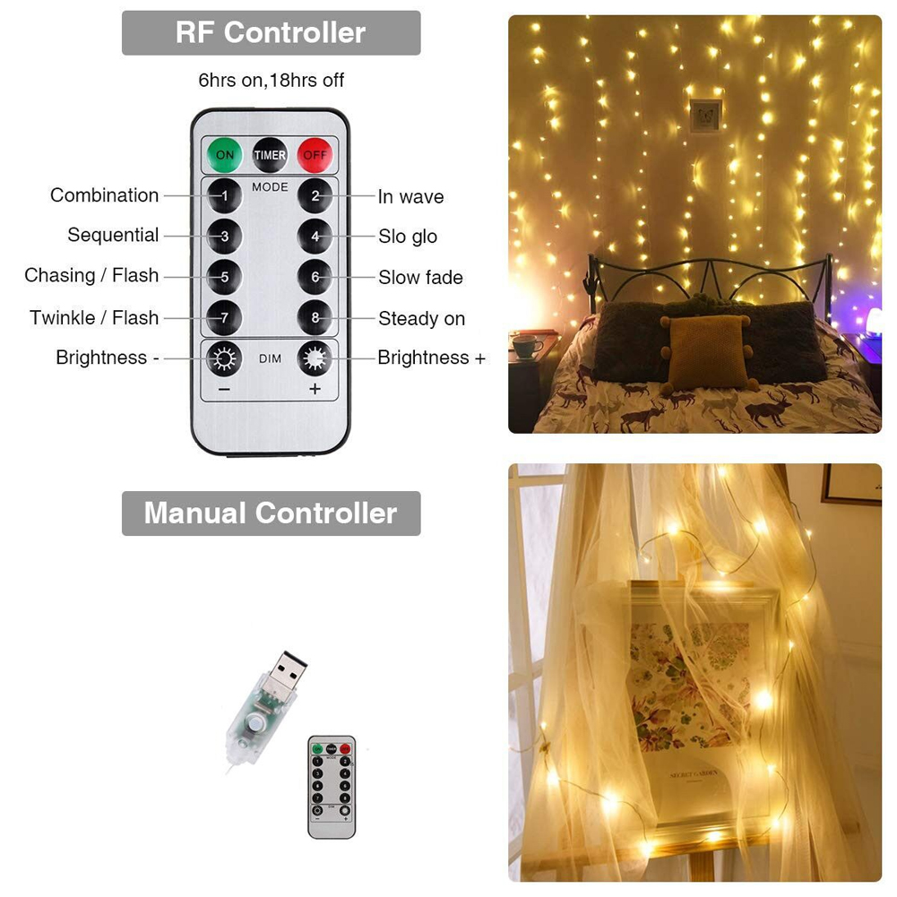 8 modi Fenster String Lichter Weihnachten Dekoration Vorhang Lichter 3*3m 300leds USB 5V Remote Girlande led Licht