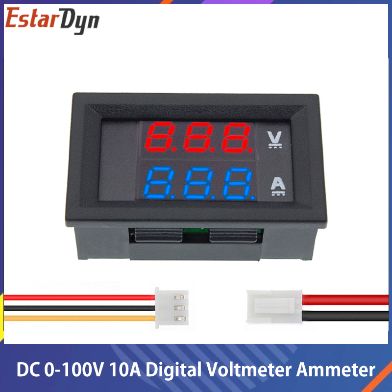 DC 0-100V 10A Digital Voltmeter Ammeter Dual Display Voltage Detector Current Meter Panel Amp Volt Gauge 0.28" Red Blue LED