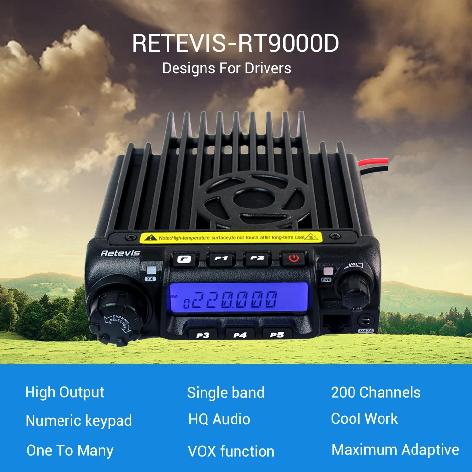 Retevis RT-9000D Mobiler Autoradiosender Transceiver VHF UHF 200CH Scrambler Walkie Talkie VOX CTCSS/DCS für Bus LKW LKW