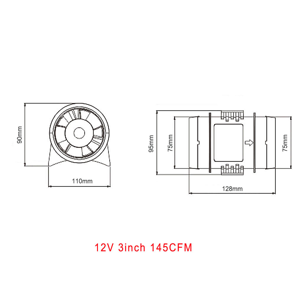 12V インライン送風機ボートビルジエンジンマリンキャビン換気ファン、耐食性 ABS マリンボート部品