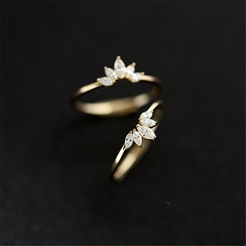Anillo de Plata de Ley 925 con cristal Chapado en Pavé para mujer, sortija de corona Simple de oro de 14 quilates, accesorios de joyería de boda con temperamento