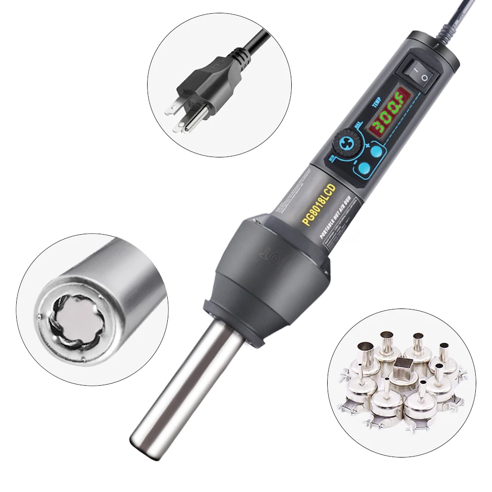 650W UE EE. UU. PG8018LCD pistola de aire caliente de calor electrónico ajustable Estación de soldadura para desoldar IC SMD BGA + boquilla soplador de aire caliente de 650W
