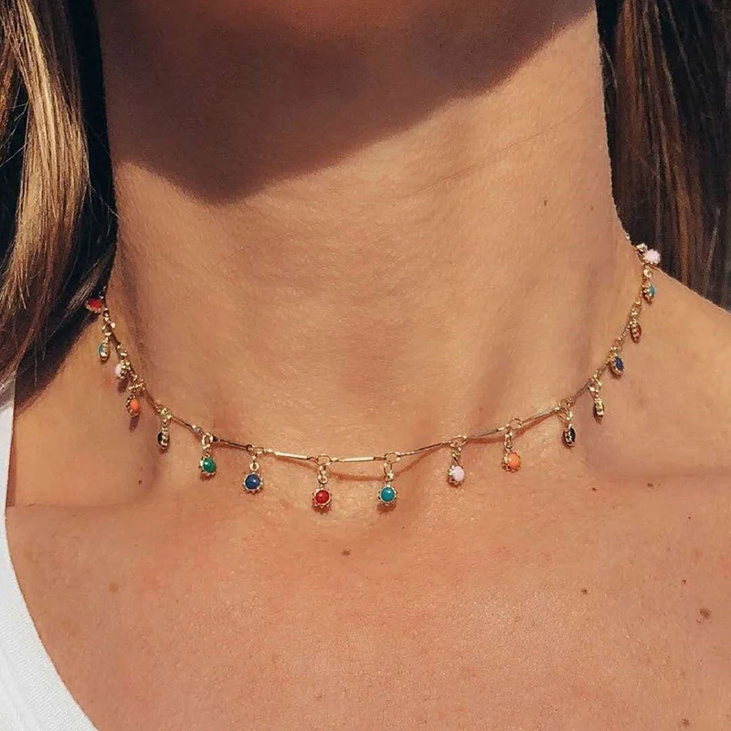 Collar de borla de Color caramelo Simple a la moda para mujer, colgante estético que combina con todo, joyería, gargantilla, accesorios para el cuello, cadena de regalo