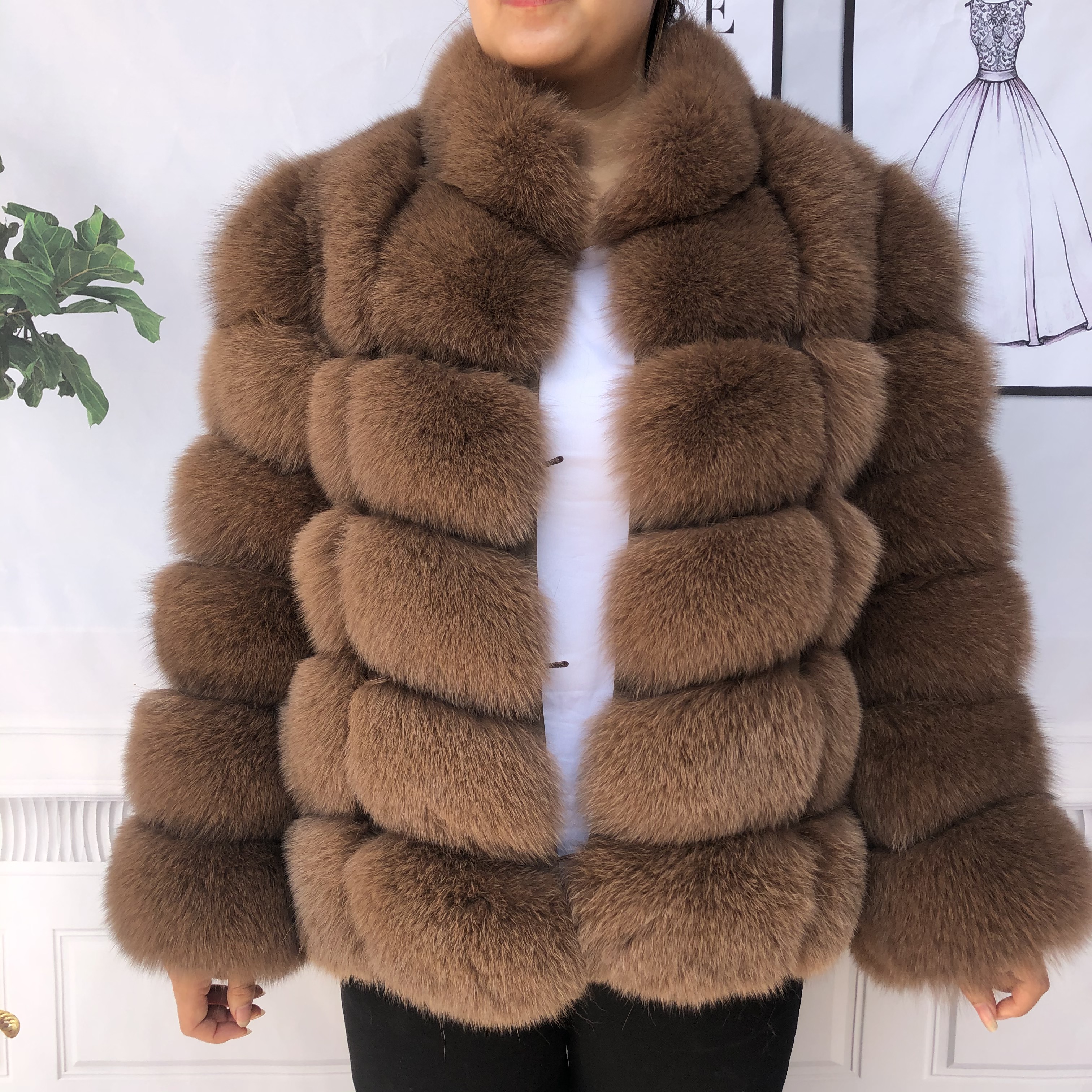 女性の冬の毛皮のコート,調整された襟付きの自然なキツネの毛皮のコート,冬の毛皮のベスト,2020