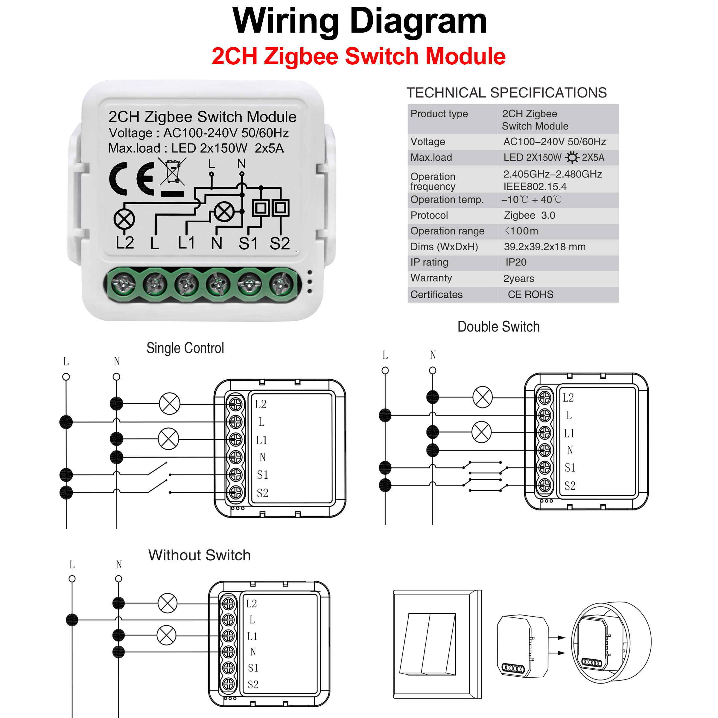 Модуль переключателя света GIRIER Tuya ZigBee 3.0, интеллектуальный выключатель DIY 1 2 3 4 группы поддерживает 2-стороннее управление, работает с Alexa Google Home
