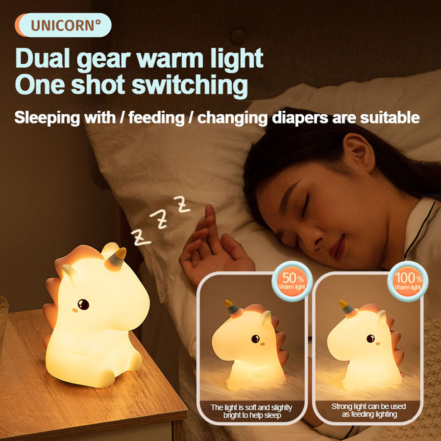 Einhorn Niedliches Silikon LED Nachtlicht für Kinder Kinder USB wiederaufladbar Cartoon Tier Schlafzimmer Dekor Touch Nachtlampe für Geschenke