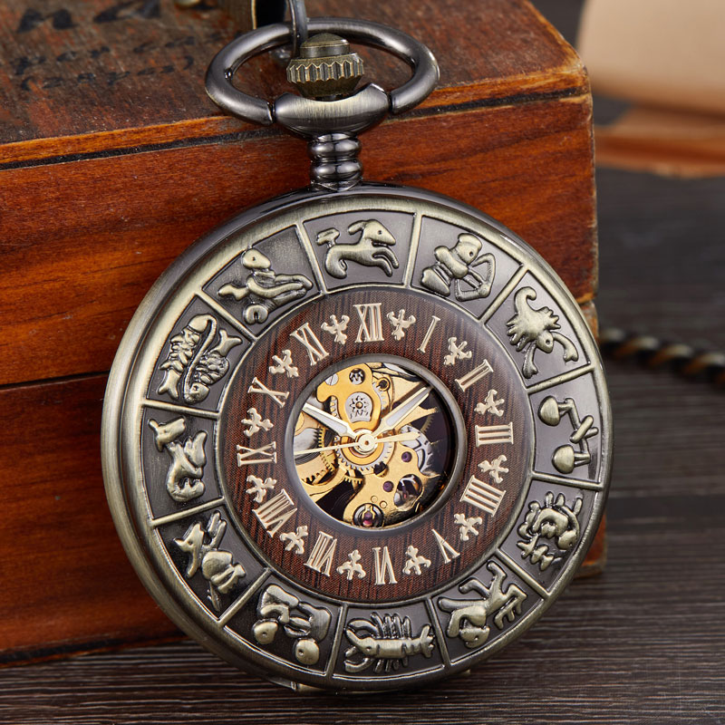 ไม้นาฬิกากระเป๋านาฬิกา FOB Chain Locket Hollow Steampunk Skeleton ผู้ชายผู้หญิง Mens ชายนาฬิกานาฬิกากระเป๋าสตรีทรงถัง
