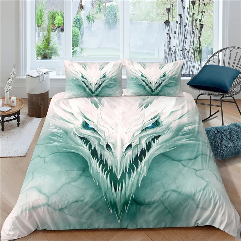 Mewah 3D Naga Cetak 2/3 Buah Set Tempat Tidur Anak-anak Dewasa Nyaman Hewan Selimut Penutup Sarung Bantal Tekstil Rumah Ukuran Queen dan King