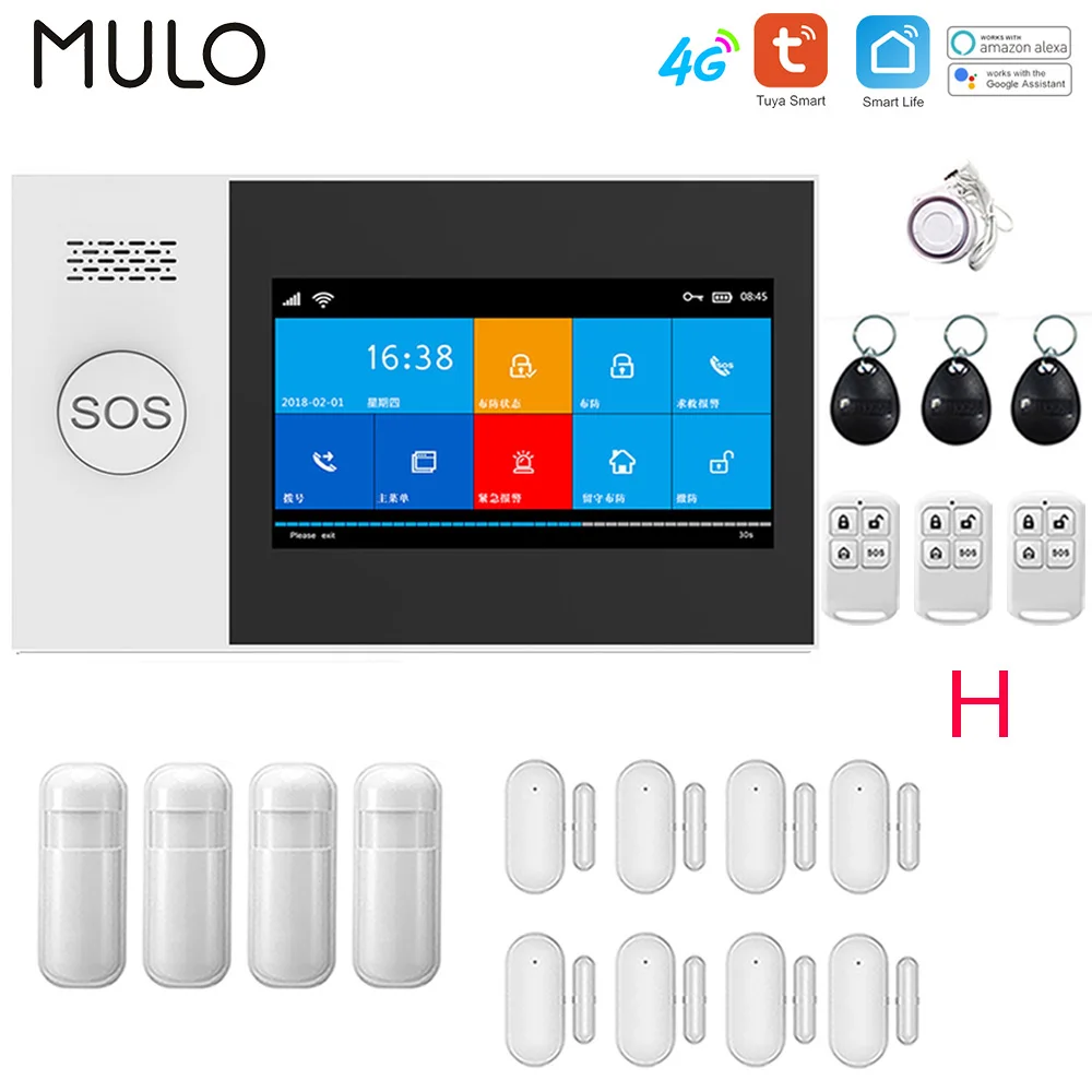 Tuya GSM Wifi Báo Động 4G Báo Trộm Không Dây Dùng Cho Gia Đình Kinh Doanh Màn Hình Cảm Ứng Báo Động Ứng Dụng Di Động Điều Khiển Từ Xa Thông Minh nhà Còi Hú