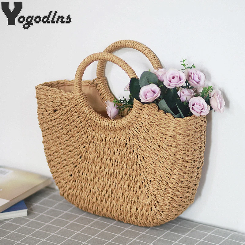 Borse estive fatte a mano per le donne Borsa da spiaggia per tessitura da donna Borsa da spiaggia avvolta Borsa da spiaggia con manico superiore a forma di luna Totes