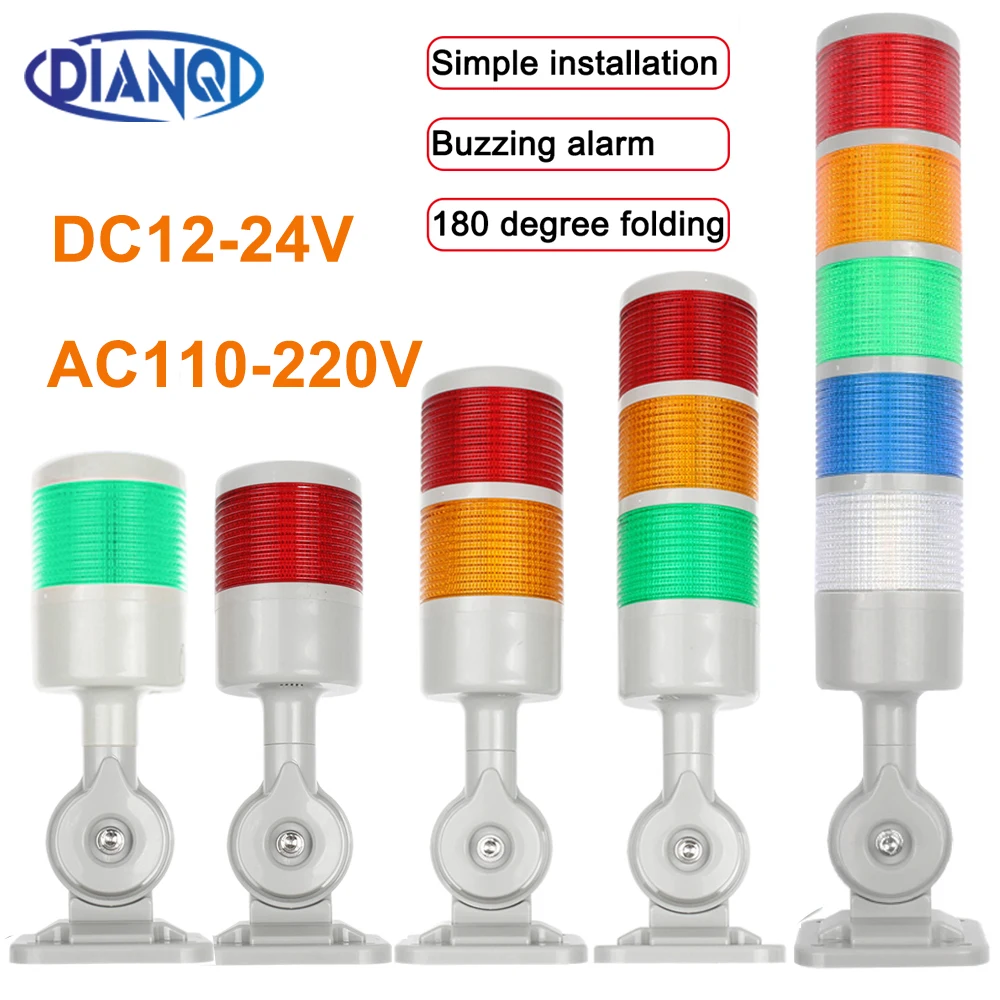 Luz de advertencia giratoria 180 para máquina CNC, luz LED intermitente, roja, ámbar y verde, industrial, DC12-24V, AC110-220V