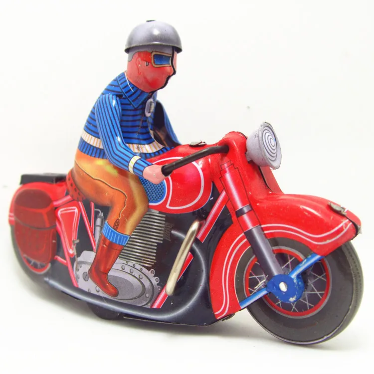 クラシックな時計仕掛けのバイクおもちゃクラシックコレクションレトロなバイク風のおもちゃ金属製のブリキ車のオートバイの機械玩具子供向けギフト