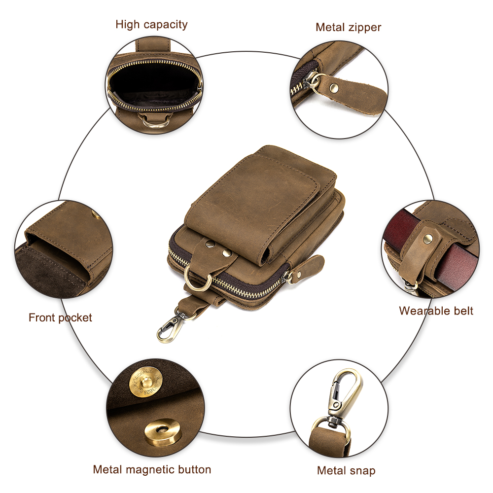 Men's Cellphone Waist Bag Genuine Leather Wallet Male Mobile Phone Pouch Pack Belt Purse Loop Holster Case New Arrival