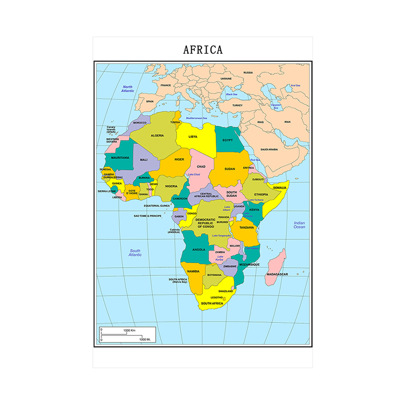 42*59cm The Political Map of Africa 2013 Version Posters and Prints Non-woven Canvas Painting School Teaching Supplies