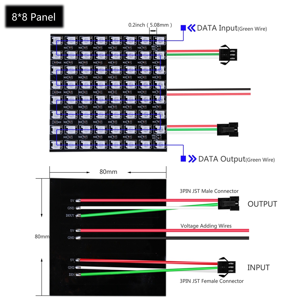 WS2812B LED Digital Flexible direccionable individualmente Panel de luz WS2812IC 8x8 16x16 módulo matriz pantalla DC5V
