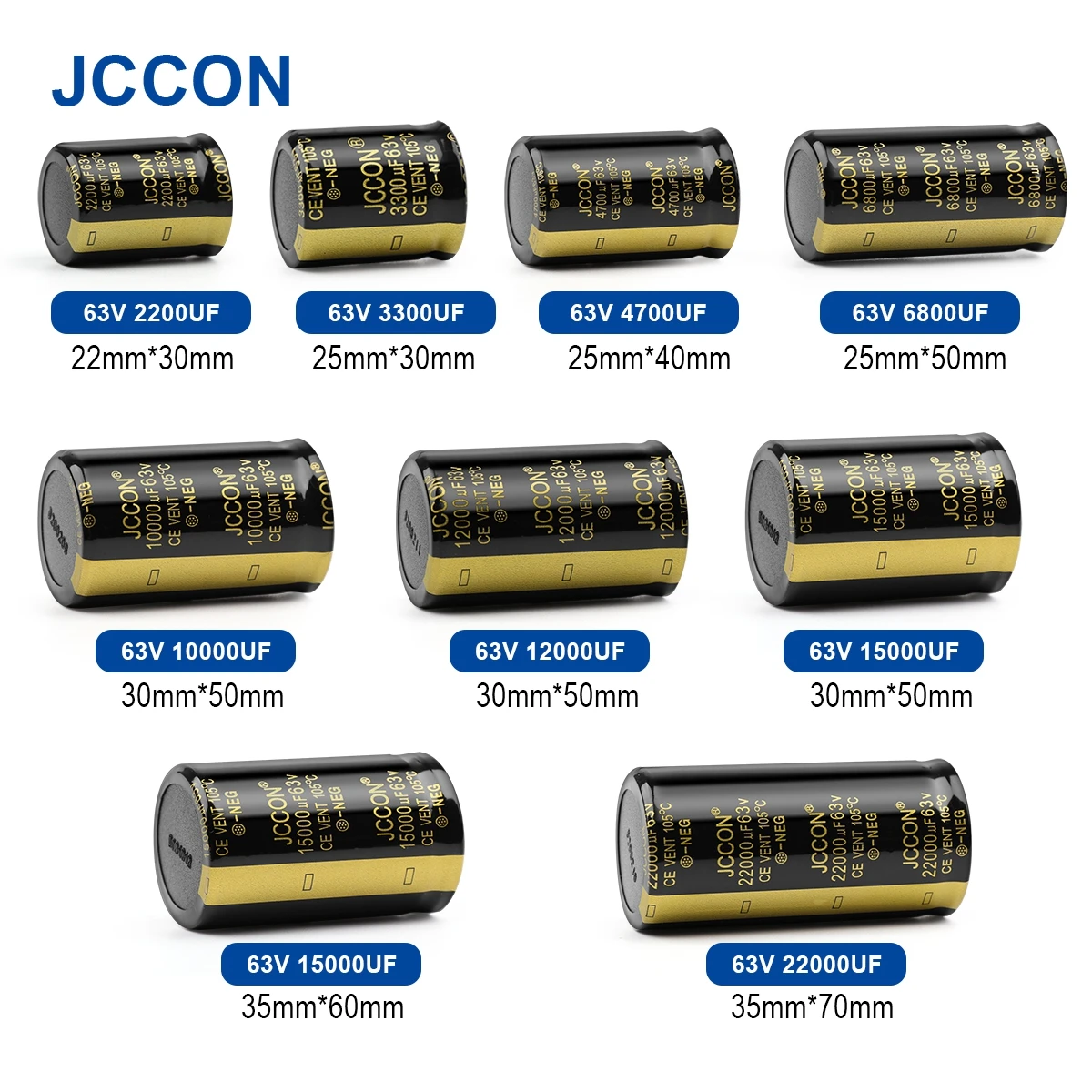 2 шт. JCCON аудио электролитический конденсатор 63 В 3300 мкФ 4700 мкФ 6800 мкФ 10000 мкФ 12000 мкФ 15000 мкФ 22000 мкФ с низким ESR для усилителя Hi-Fi