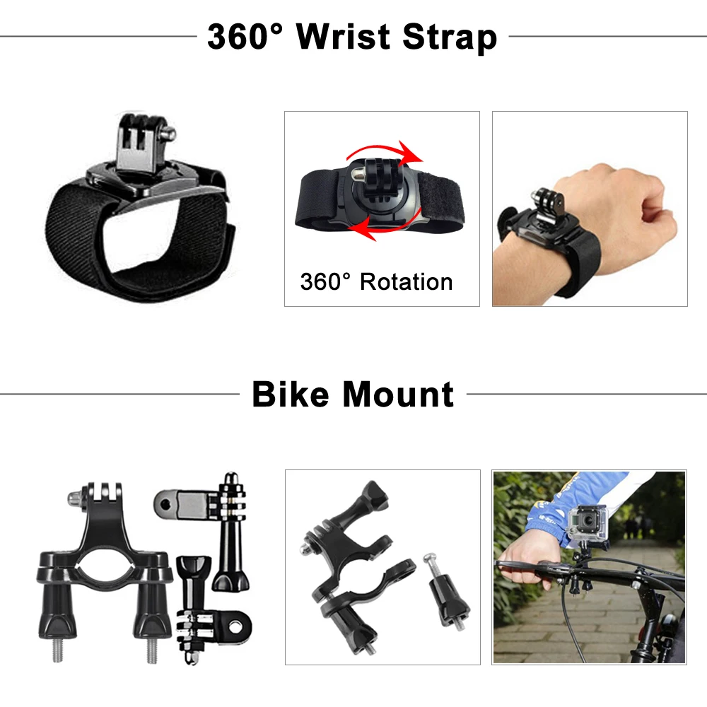 ORBMART Cho GoPro Bộ Phụ Kiện Cho Go Pro Hero 11 10 9 8 7 6 5 4 Đen Ốp Cho yi 4K Mijia Cho Sjcam Camera Hành Trình