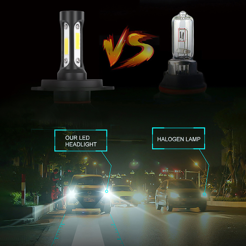 2 pçs h4 led farol do carro 3 chips cob auto s2 lâmpadas de cabeça do carro 72w 8000lm acessórios do carro 6500k led luz de nevoeiro 9-36v