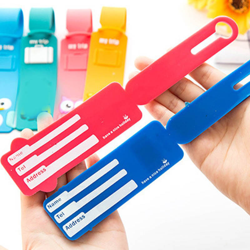 Moda acessórios de viagem animais bonitos tira etiqueta de bagagem silicone mala id addres titular bagagem embarque etiqueta portátil