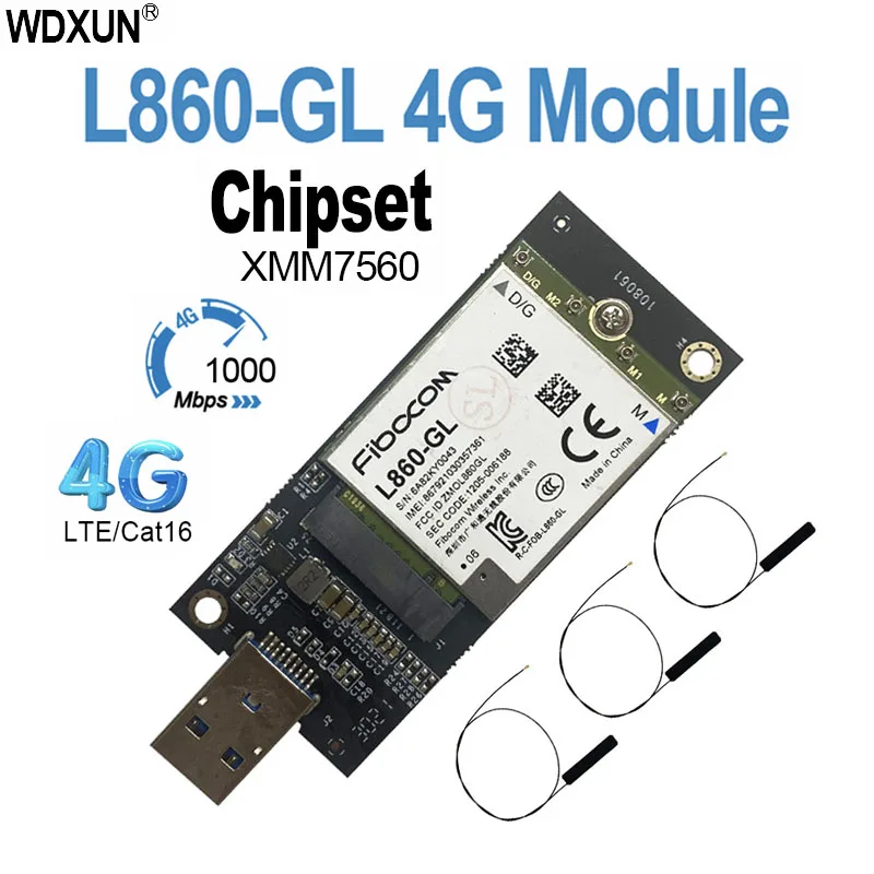 Módulo USB 4G, L860-GL, FDD-LTE, Cat16, Tarjeta 4G, L860, GL, LTE