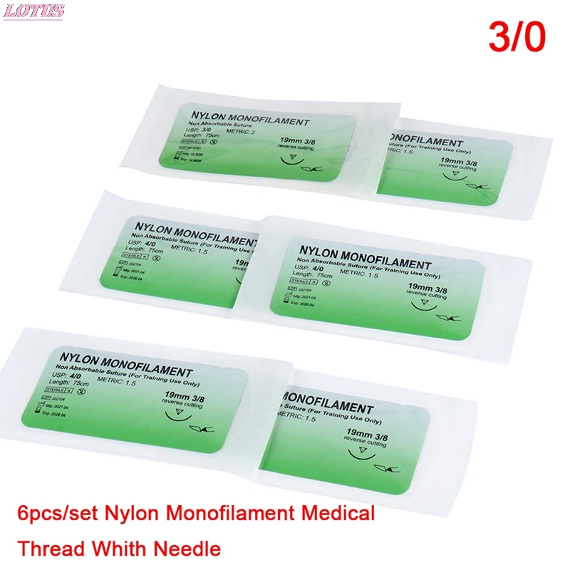 6PCS 2.0/3.0/4.0เข็มเย็บไนลอน Monofilament Non-ได้รับบาดเจ็บเย็บทางการแพทย์ด้ายเย็บสำหรับทางการแพทย์ผ่าตัดเย็บเครื่องมือ