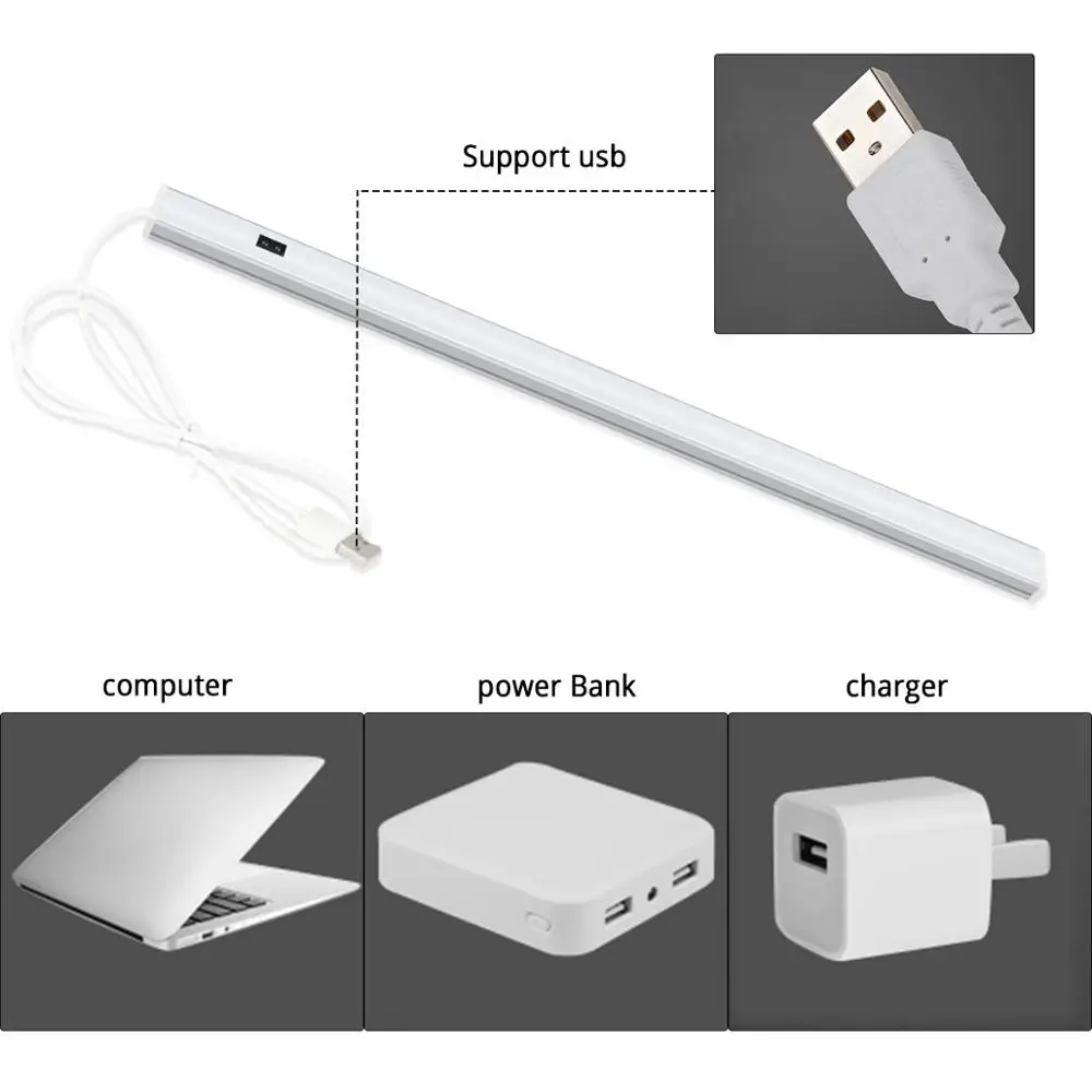 30/40/50 ซม.อลูมิเนียมโปรไฟล์ USB LED Bar Light Strip 5V มือ Scan Motion Sensor โคมไฟห้องครัวห้องน้ําห้องนอนตู้แสง