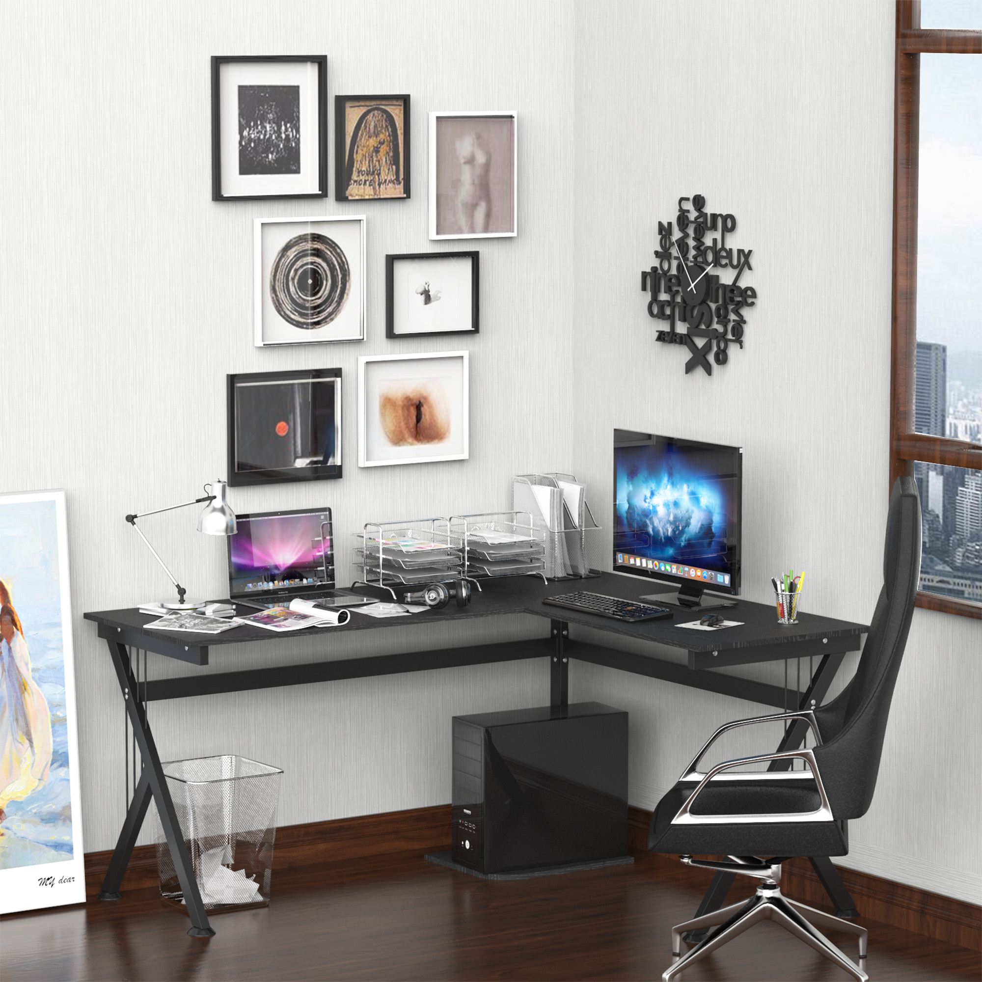 HOMCOM-Mesa De Computador De Canto, Escritório E Computador Escolar, Casa
