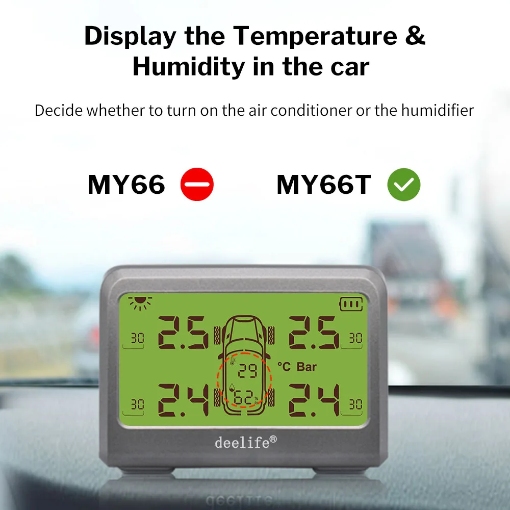 Deelife TPMS Sistema de monitoreo de presión de neumáticos de coche solar 0-8 Bar TMPS Sensor externo interno de neumáticos de rueda