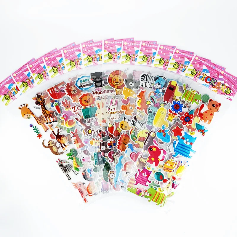 12 Tờ/Gói Trẻ Em Dán 3D Bọng Rời Hoạt Hình Vườn Thú Động Vật/Trái Cây Khác Nhau Thêu Sò Dán Cho Bé Gái Bé Trai quà Tặng Sinh Nhật