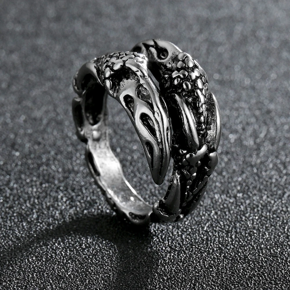 Cincin Cakar Elang Antik Gotik untuk Pria Wanita Perhiasan Terbuka Aksesori Cincin Dekorasi Halloween Punk Anillos Para Hombre