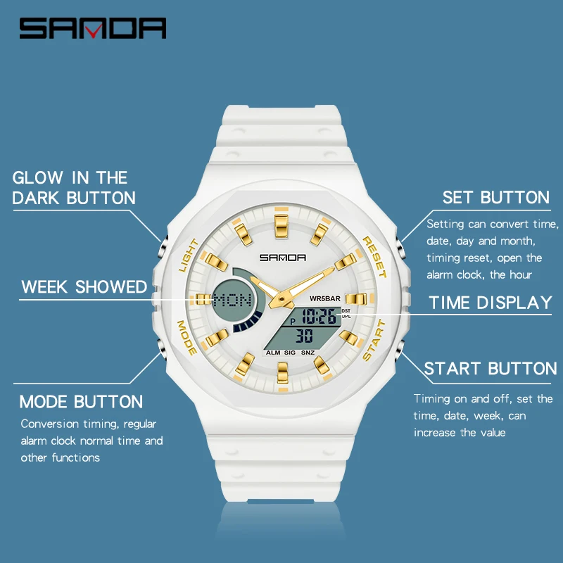 Relojes deportivos al aire libre SANDA, relojes digitales LED para hombre, reloj electrónico militar resistente al agua con fecha, reloj Masculino para niño y niña