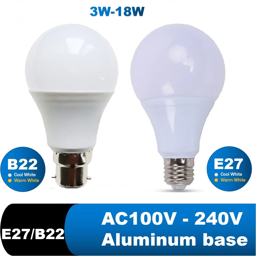 Lámparas de bombilla LED E27 B22 Lampada Lampe Bombilla Lamparas dormitorio lectura Downlight 3W 6W 9W 12W 15W 18W 110V 220V blanco frío cálido