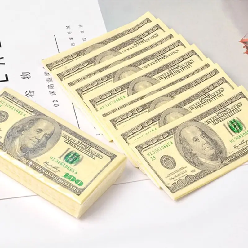 10 Lenzuola/Pack Divertente Dollar Modello Del Tessuto di Carta Usa E Getta Asciugamano Puro Legno di Denaro Portatile Tovagliolo Fazzoletto Partito Da Tavola