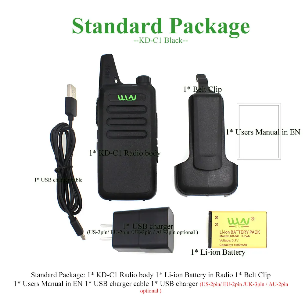 4 Uds WLN KD-C1 Mini Radio portátil UHF 400-520MHz 5W walkie talkie transceptor UHF de 16 canales