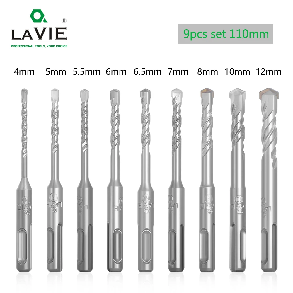 LAVIE 9 chiếc Búa Điện MŨI KHOAN BÊ TÔNG SDS Plus Khoan Bộ 110mm Tường Gạch Khối Nề Cưa Lỗ Khoan 4mm 5mm 6mm 017