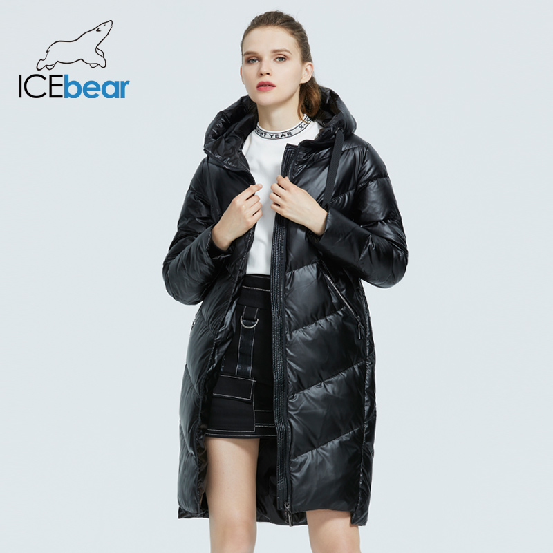 ICEbear 2023 nueva chaqueta con capucha de invierno para mujer, moda informal, abrigo largo ajustado de algodón cálido, parkas de marca para mujer GWD20302D