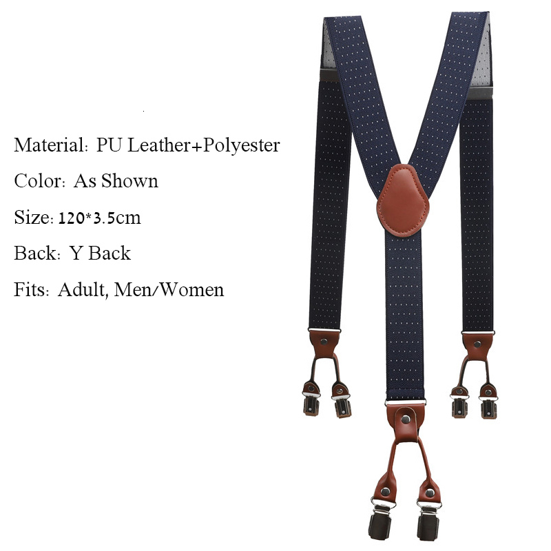 Vintage marrom couro elástico liga 6 clipes masculino suspensórios casuais comercial estilo ocidental calças do homem cintas cinta