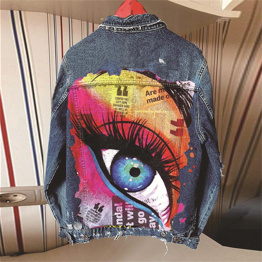 Jaket Denim Perdagangan Luar Negeri Eropa dan Amerika Mata Besar Mantel Longgar Hip-Hop Jalanan Wanita