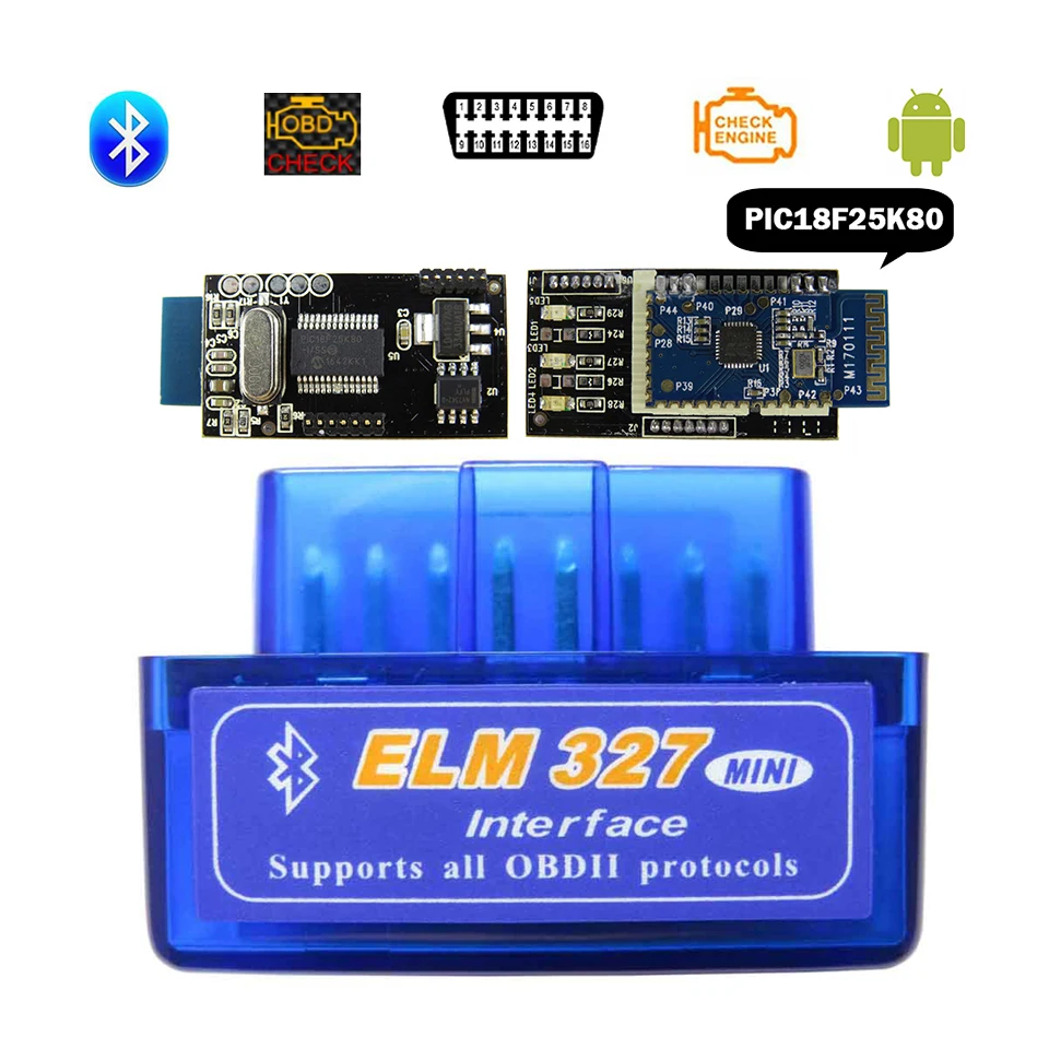 Elm-327 OBD2 сканер для автомобиля Mini ELM327 Bluetooth V1.5 OBD 2 автоматические диагностические инструменты настоящий PIC1825K80 Elm 327 В 1,5 для Android