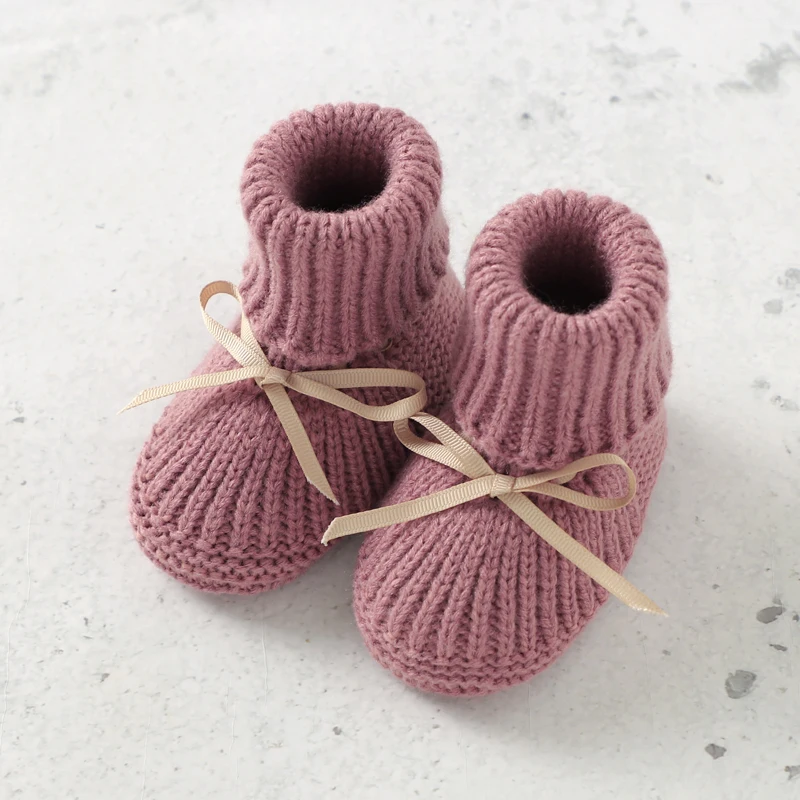รองเท้าเด็ก + ชุดถุงมือถักแรกเกิดเด็กชายรองเท้า Mitten แฟชั่น Butterfly-Knot เด็กวัยหัดเดินทารก Slip-On เตียงรองเท้า Hand Made