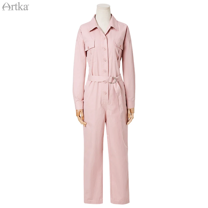 ARTKA-Mono de algodón 2020 para mujer, mono de cintura alta con botones y cinturón, informal, KA25005C, Otoño, 100%