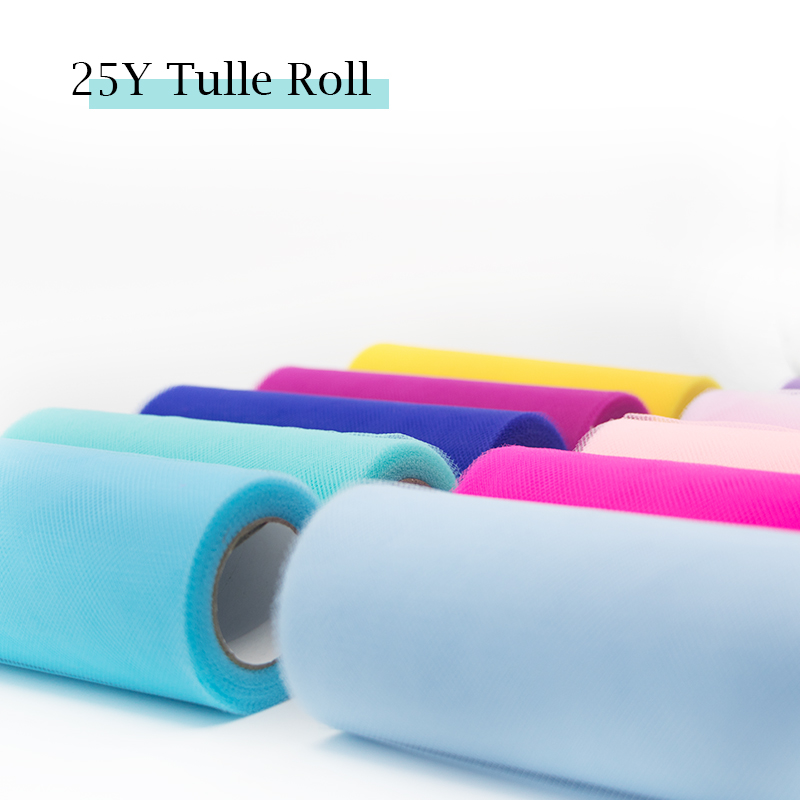 Tulle ROLL SPOOL 25 หลา 15 ซม.สีขาว Organza ROLL สีแดงสีฟ้า Tulle Organza ผ้า Tutu กระโปรงสาว Baby Shower Decor PARTY Supplies