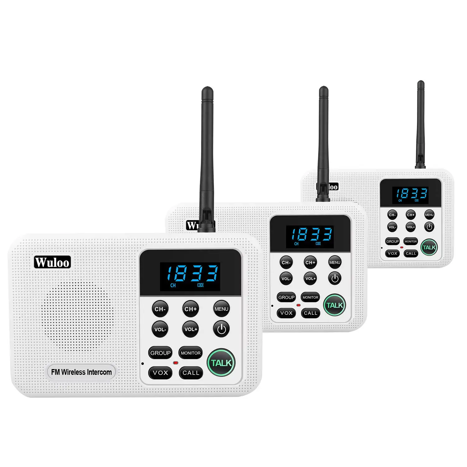 Wuloo-sistema de intercomunicación inalámbrico para el hogar, intercomunicador para casa, oficina de negocios, rango de 1 milla, 22 canales, pantalla de visualización de código Digital 100