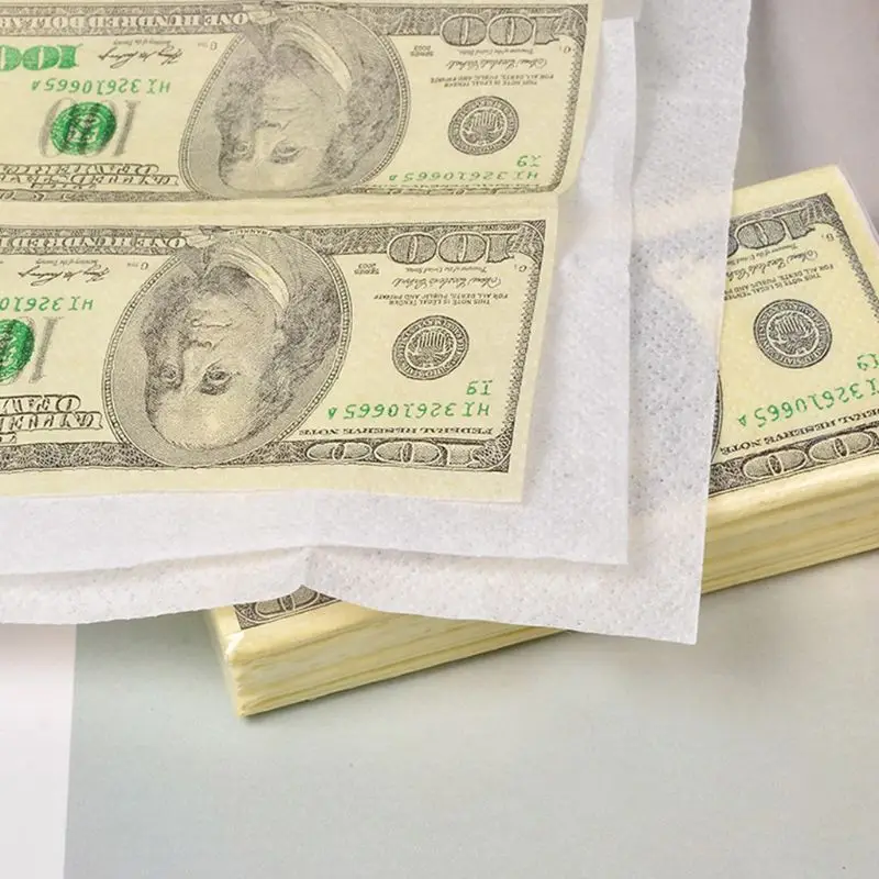 10 Lenzuola/Pack Divertente Dollar Modello Del Tessuto di Carta Usa E Getta Asciugamano Puro Legno di Denaro Portatile Tovagliolo Fazzoletto Partito Da Tavola