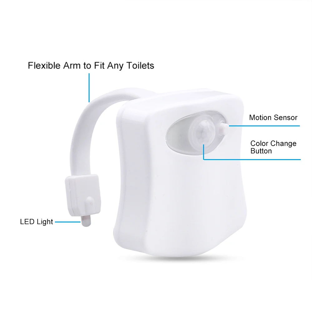 Luz LED nocturna para inodoro y baño, Sensor de movimiento PIR corporal, luz inteligente para asiento de inodoro, lámpara impermeable para WC