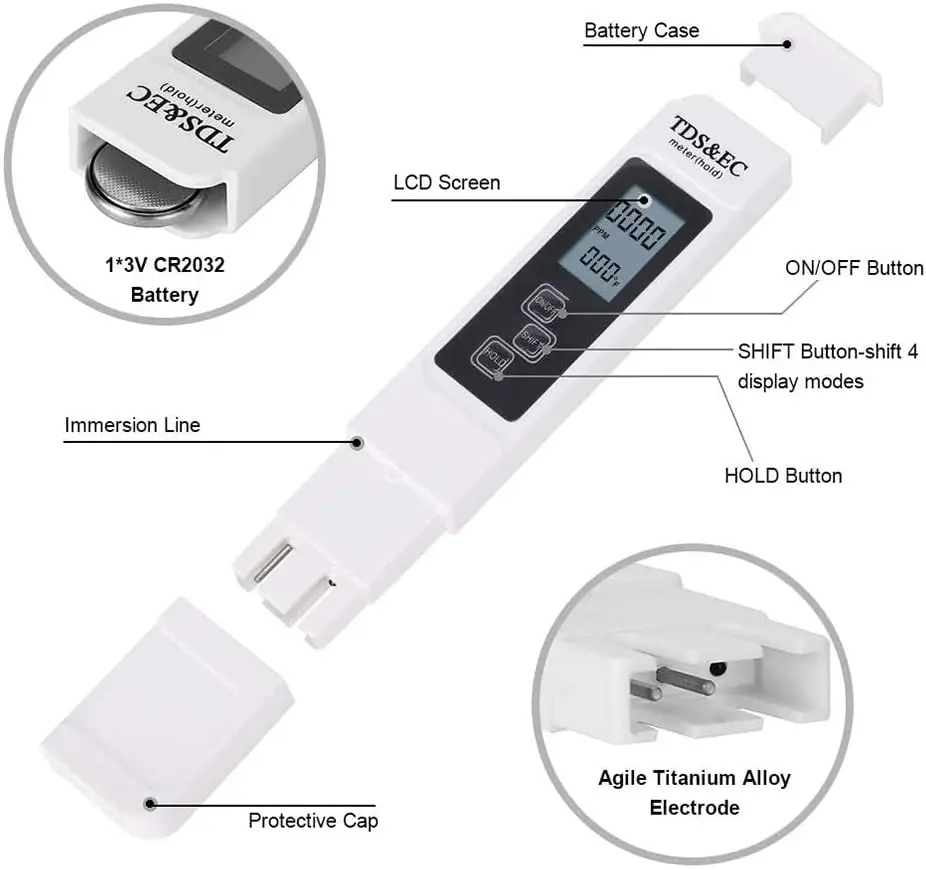 เครื่องทดสอบคุณภาพน้ําแบบดิจิตอล TDS EC Meter 0-9990 มัลติฟังก์ชั่นความบริสุทธิ์ของน้ําเครื่องวัดอุณหภูมิ TEMP PPM เครื่องทดสอบ
