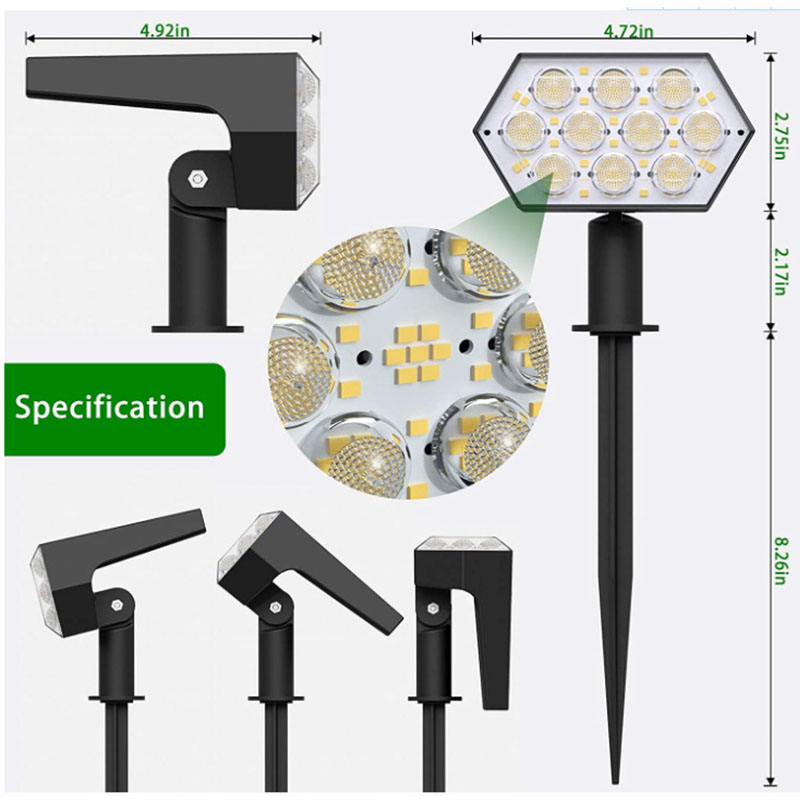 108 LED-Solarleuchten für den Außenbereich, Solarstrahler, Landschaftsstrahler, 92 LEDs, verstellbare Gartendekoration, warmweiße Lampe, IP65