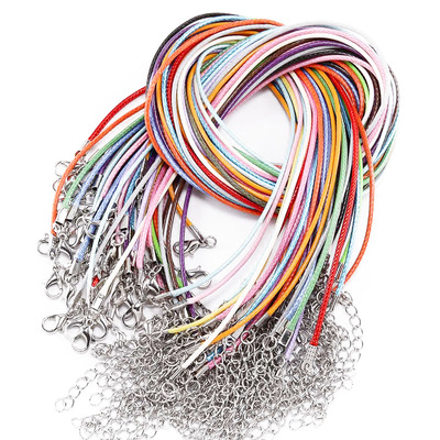 50 ชิ้นที่มีสีสันหนังเชือกเทียนสร้อยคอสร้อยคอจี้สําหรับ DIY Handmade Lobster Clasp String เครื่องประดับโซ่อุปกรณ์เสริม