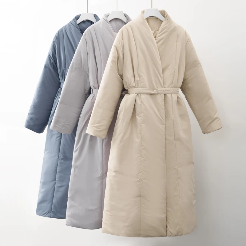 ออกแบบใหม่ 2024 ผู้หญิงฤดูหนาวองศาหนาเสื้อ WARM Parka ขนาดใหญ่ Maxi Long Coat กับเข็มขัด Casual Outerwear