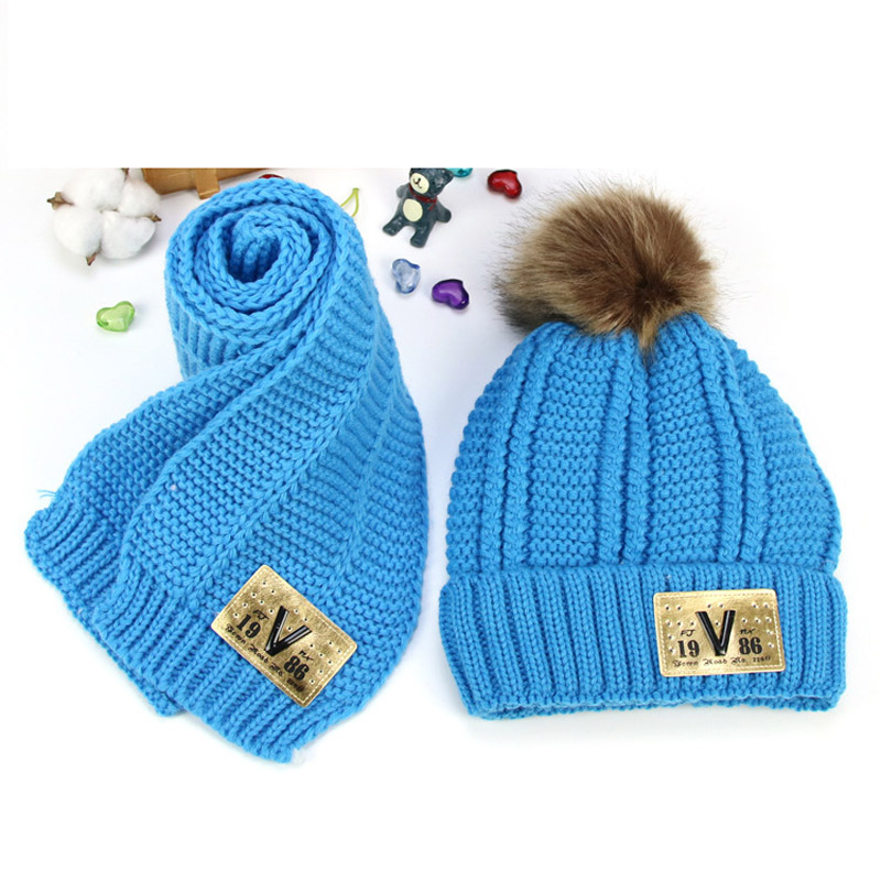 Conjunto de gorro e cachecol de malha, 2 peças, gorro e cachecol para crianças de 3 a 10 anos, azul, vermelho, amarelo, rosa, preto